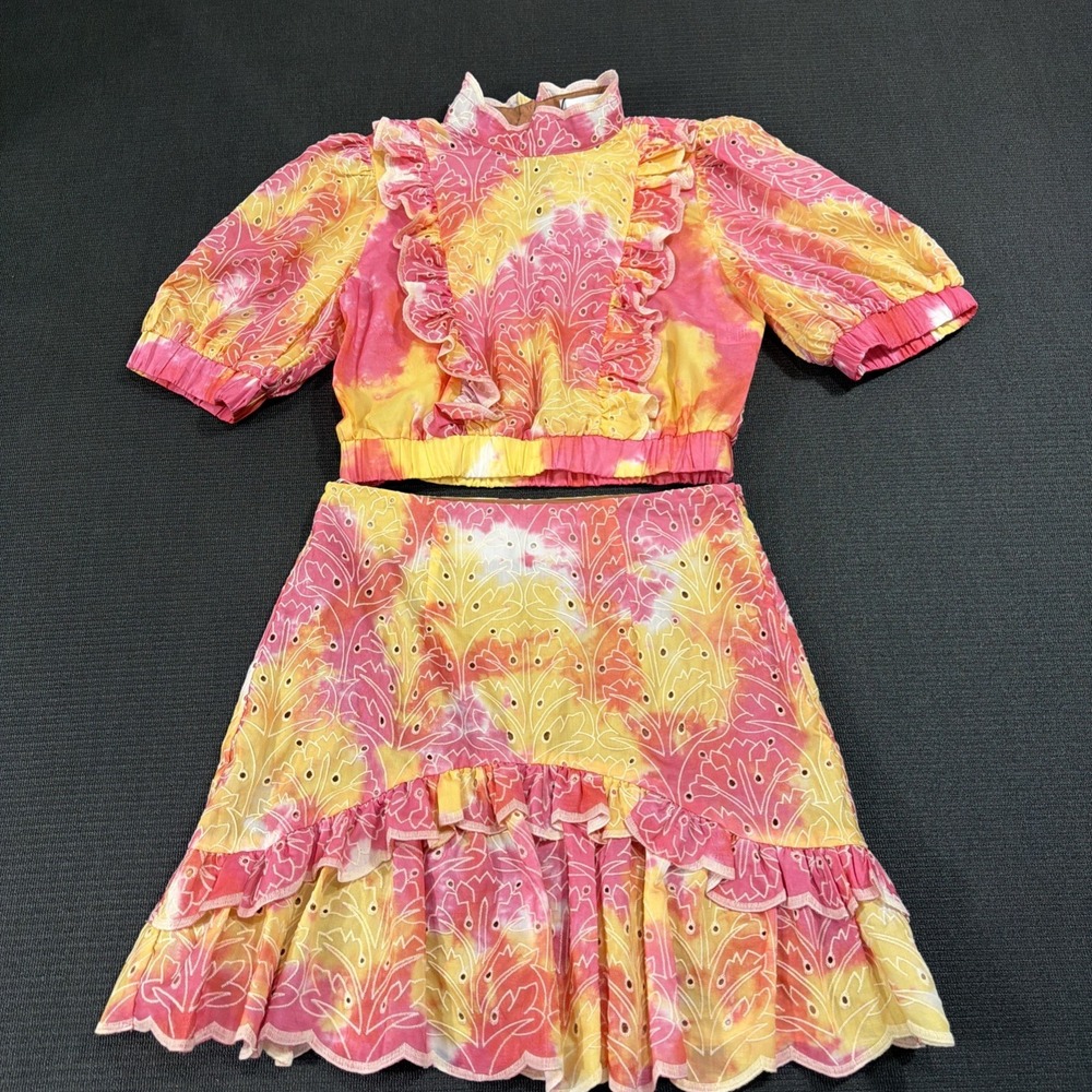 New Elliatt‎ Cowra Set Pink & Yellow Eye-lit Floral Skirt Set Size Medium - Picture 2 of 12
